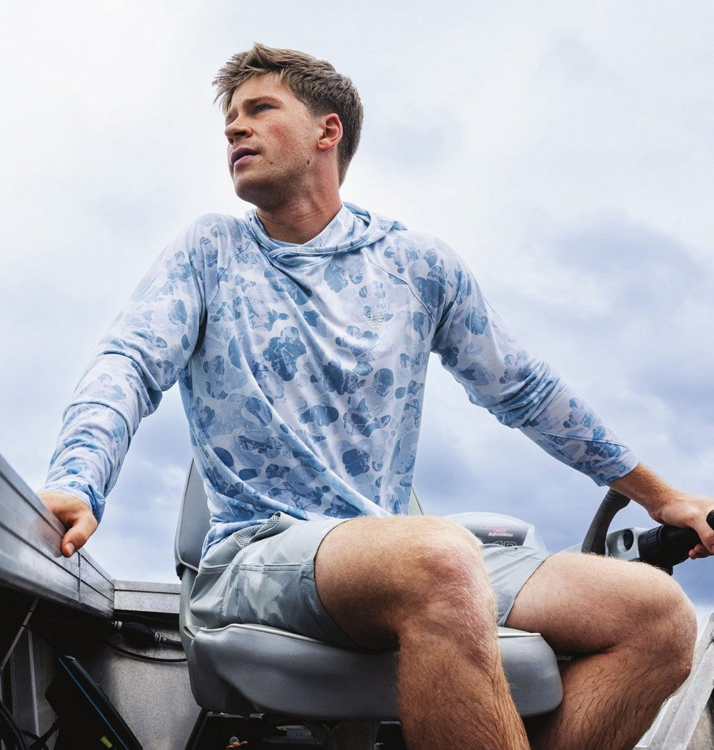 Men's Printed Fishing Hoodie - Gray Camo