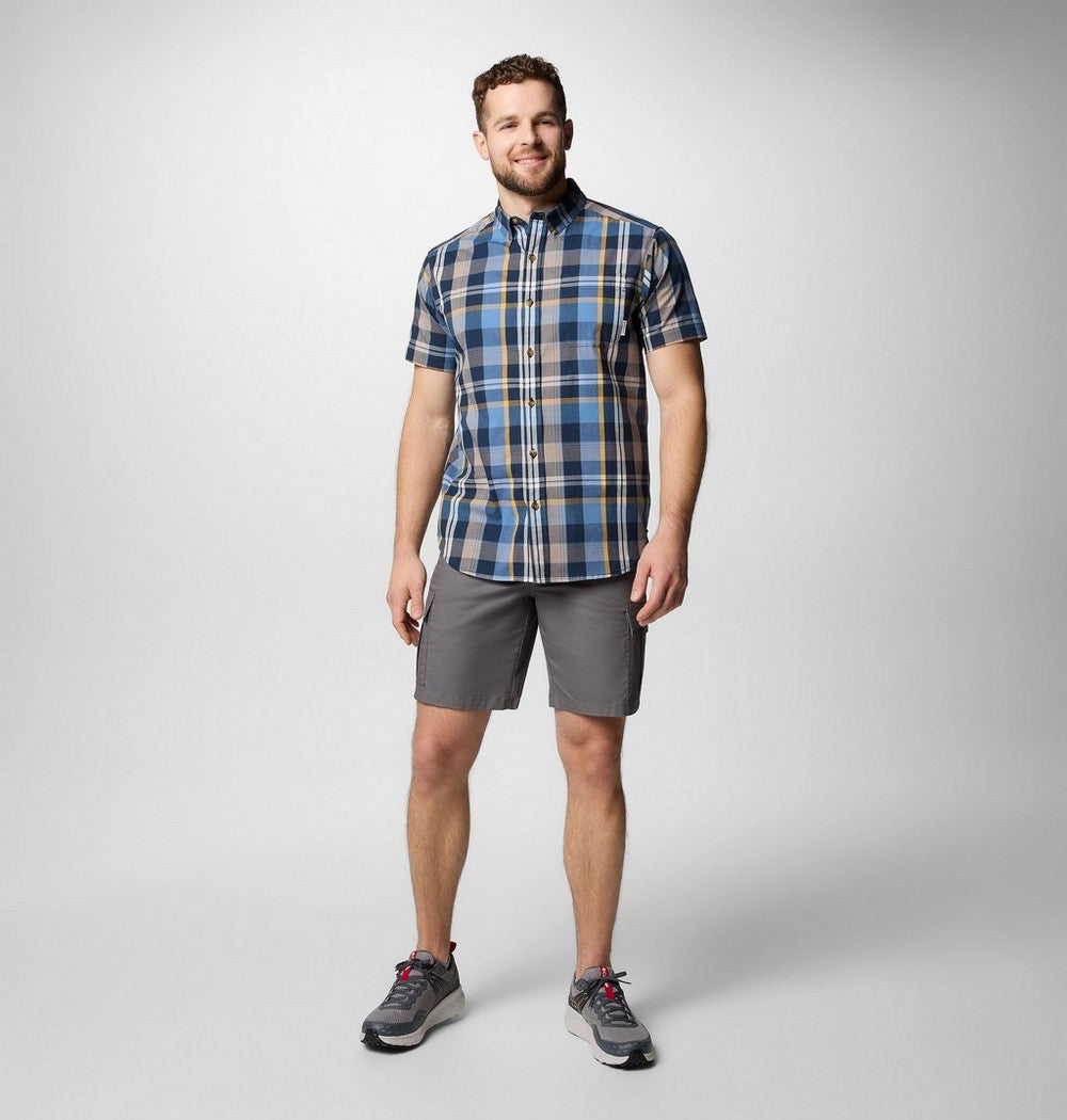 Men's Stretch Short Sleeve Plaid Shirt - Navy