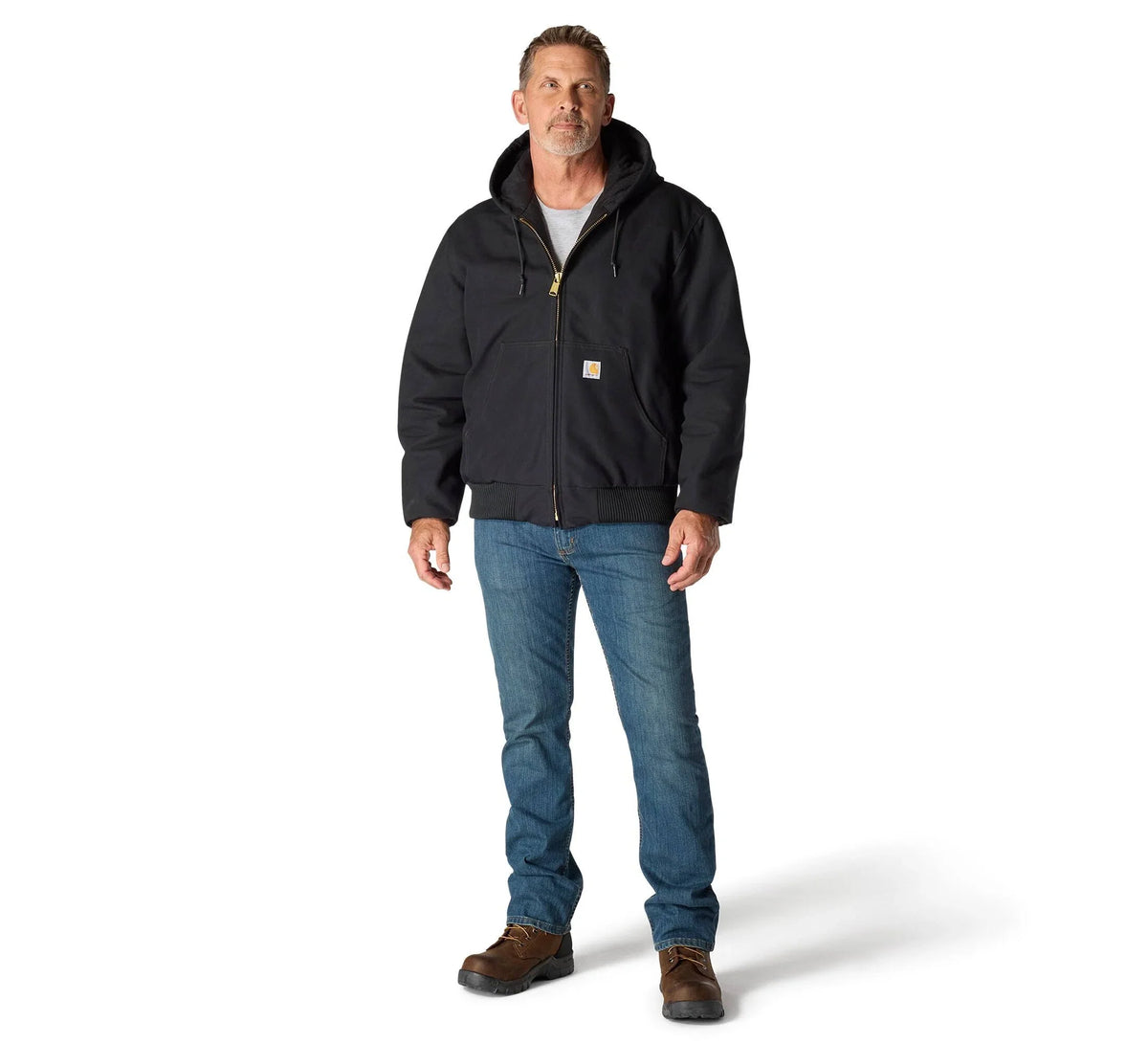 Men's Insulated Hooded Cotton Work Jacket - Black
