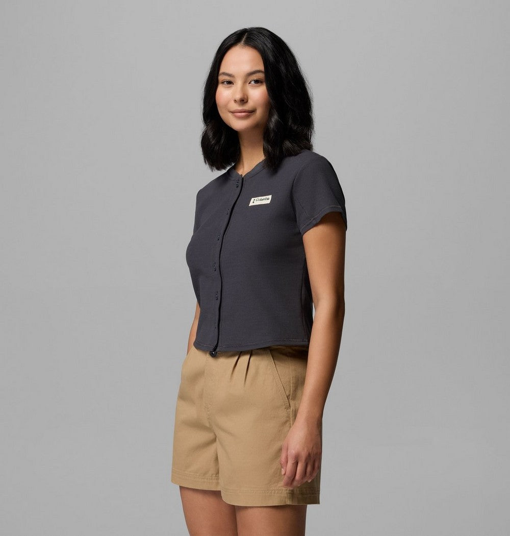 Women's Cropped Button-Front Knit Shirt - Green