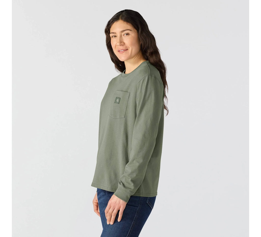 Women's Loose Long Sleeve Pocket T-Shirt - Olive