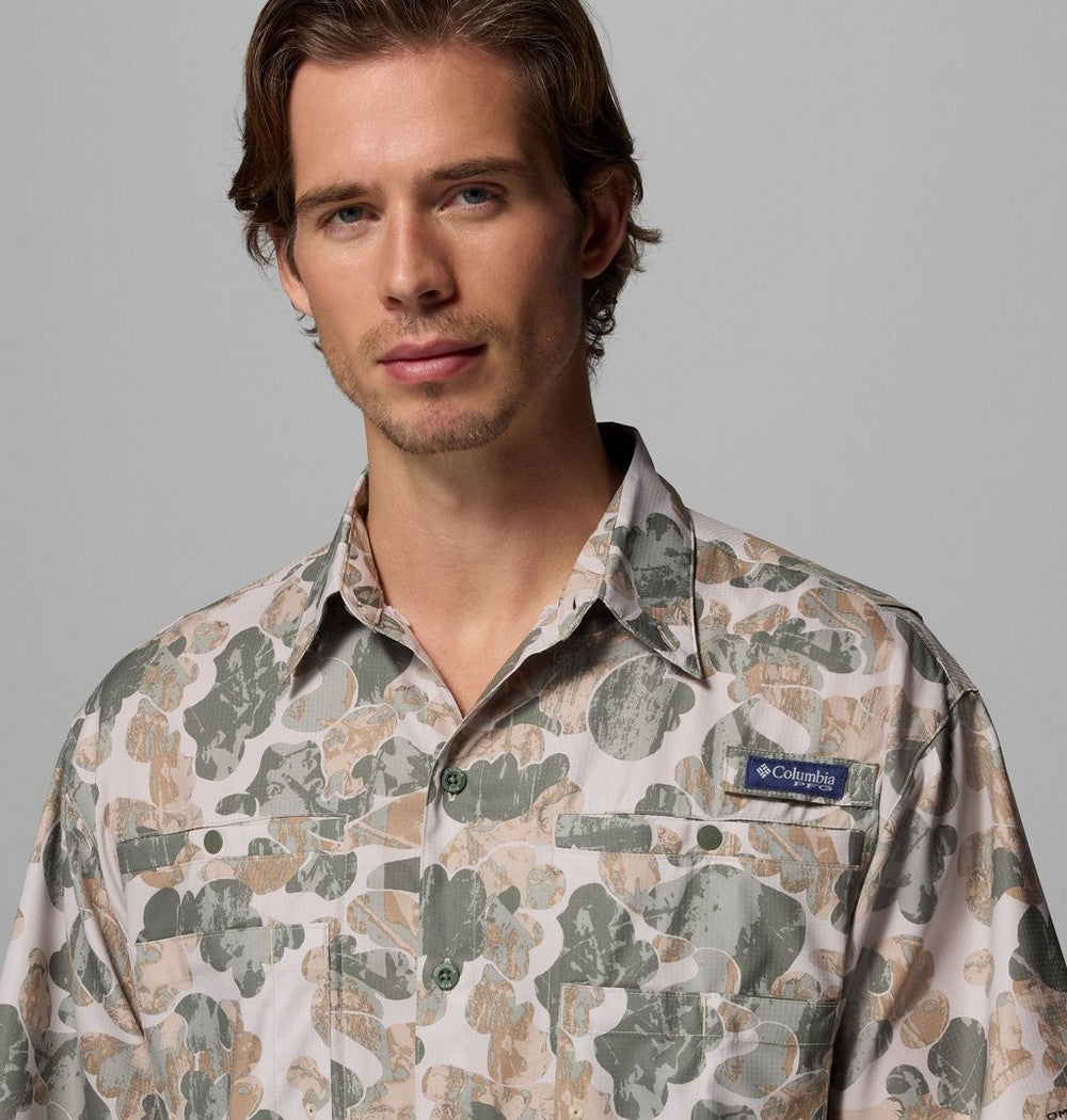 Men's Vented Short-Sleeve Fishing Shirt - Green Gingham