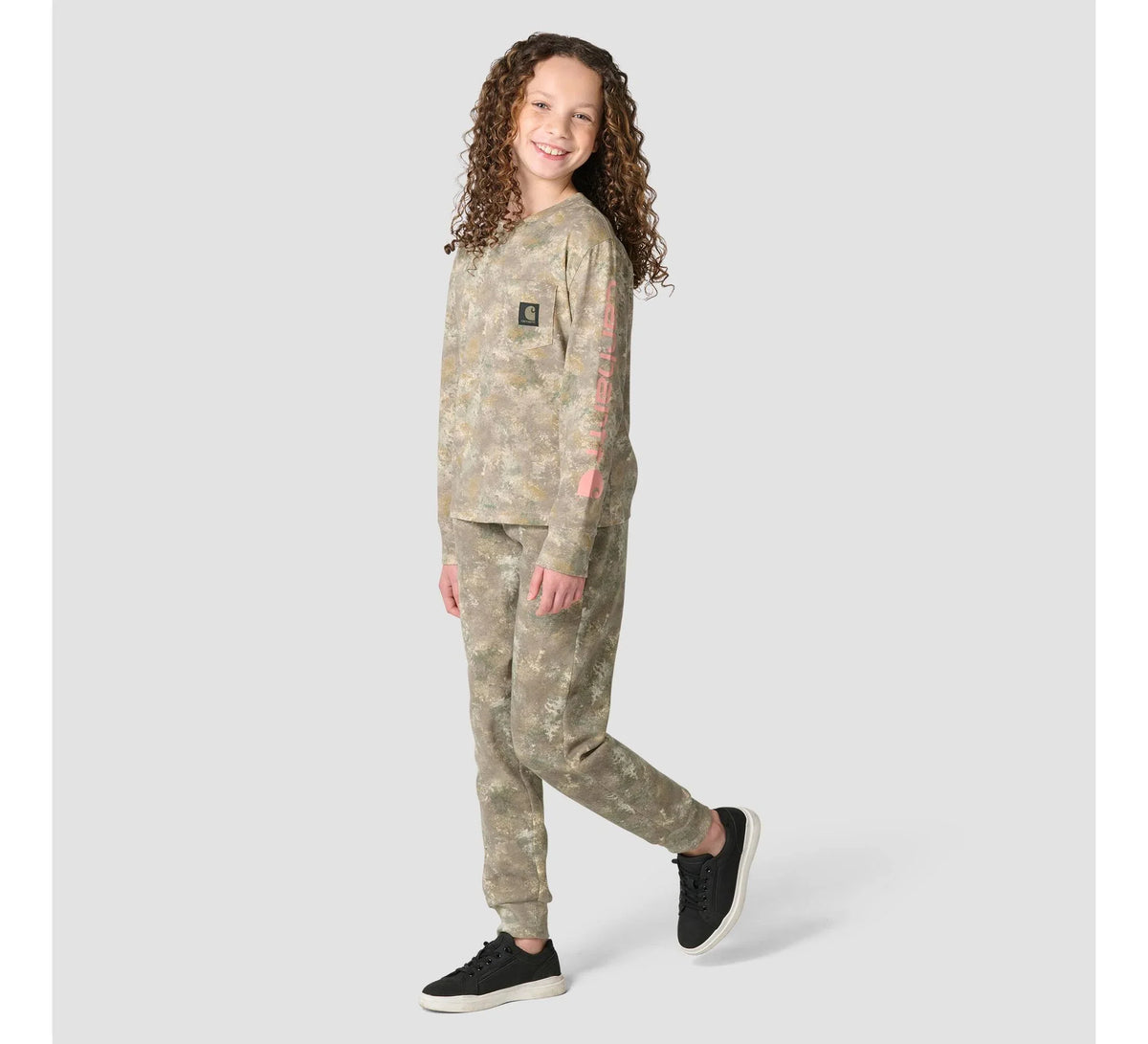 Girls' Long-Sleeve Camo Pocket T-Shirt