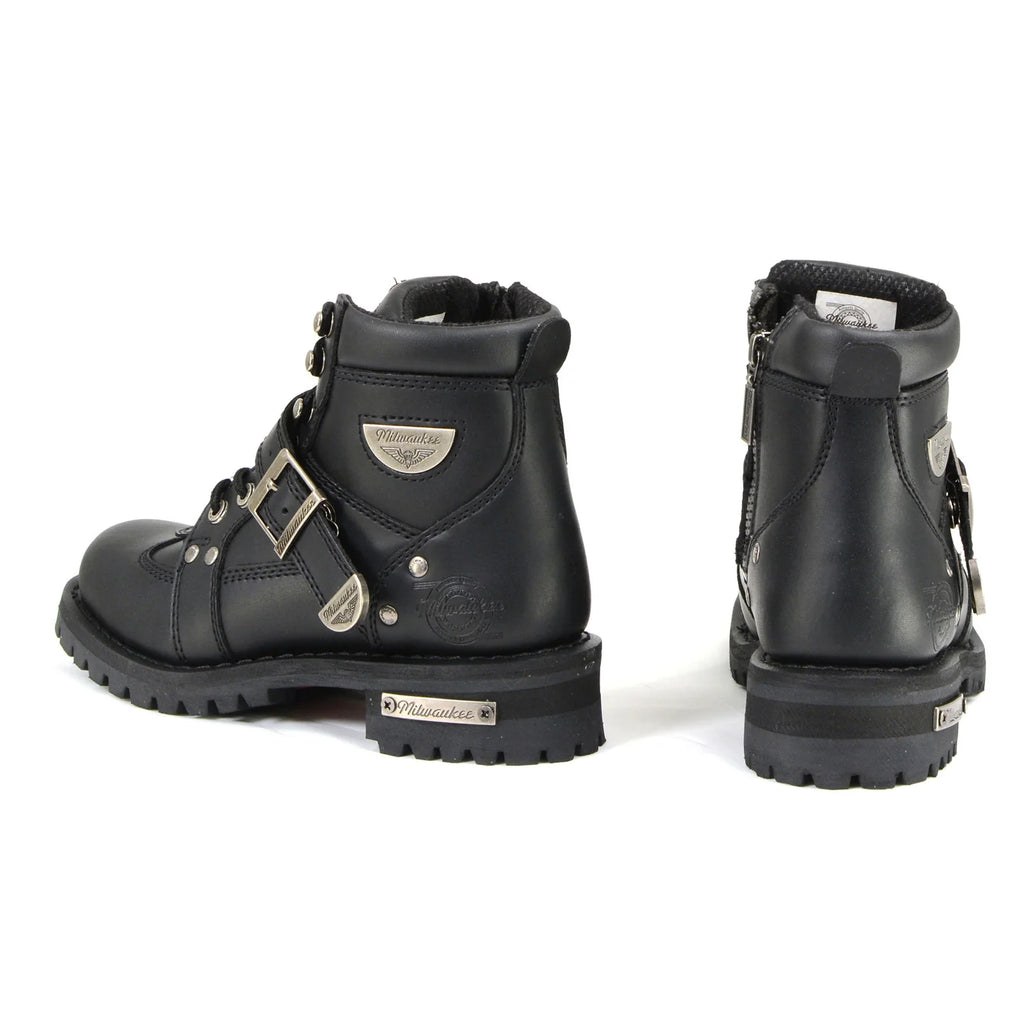 Women's Lace-Up Motorcycle Boots - Black