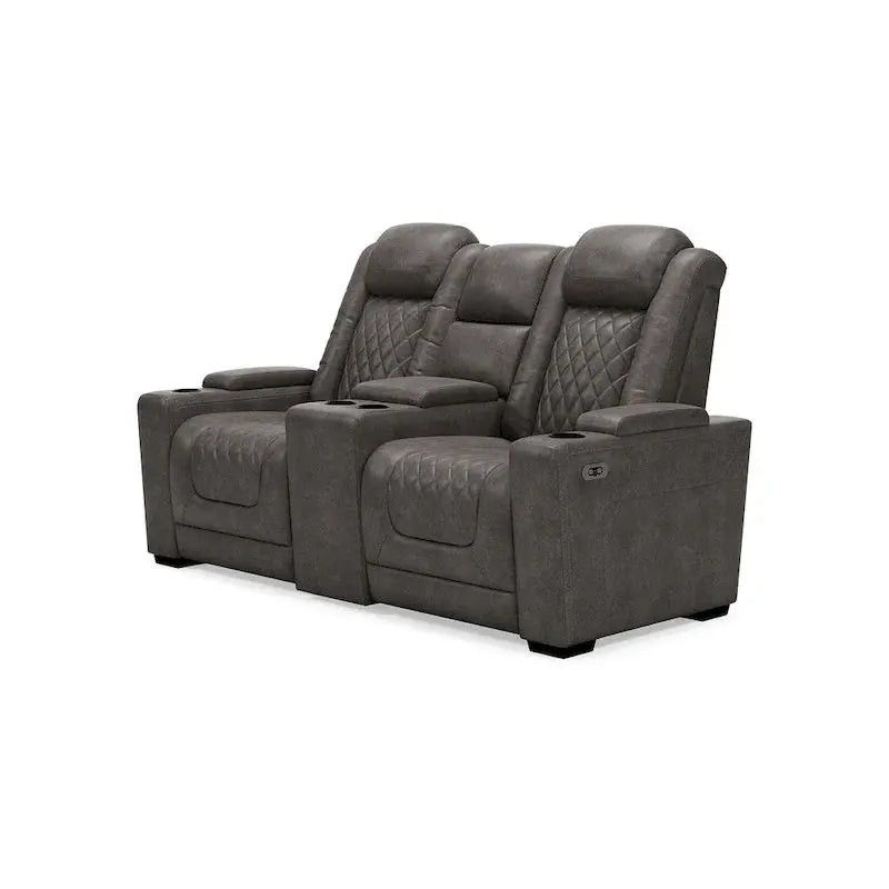Ashley Gray Power Reclining Loveseat With Console, 71.75in W x 39in D x 44in H - Hyllmont