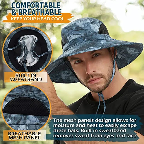 Sun Hat For Men/Women, Waterproof Wide Brim Bucket Hat Foldable Boonie Hat For Fishing Hiking Garden Safari Beach Upf 50/Waterproof