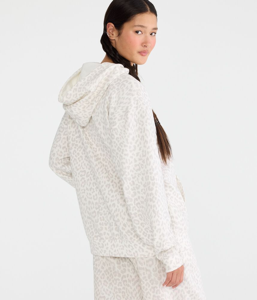 Oversized Leopard-Print Pullover Fleece Hoodie
