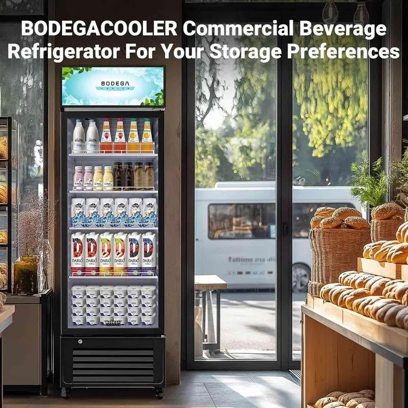 BODEGACOOLER Commercial Glass-Door Refrigerated Display Case, 11.3 Cu. Ft., 1 Door - SC-330FA-BK