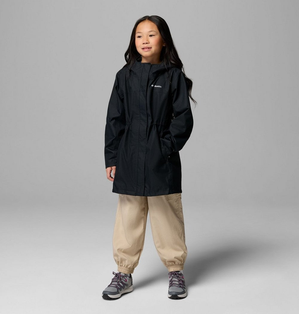 Girls' Long Waterproof Rain Jacket - Black