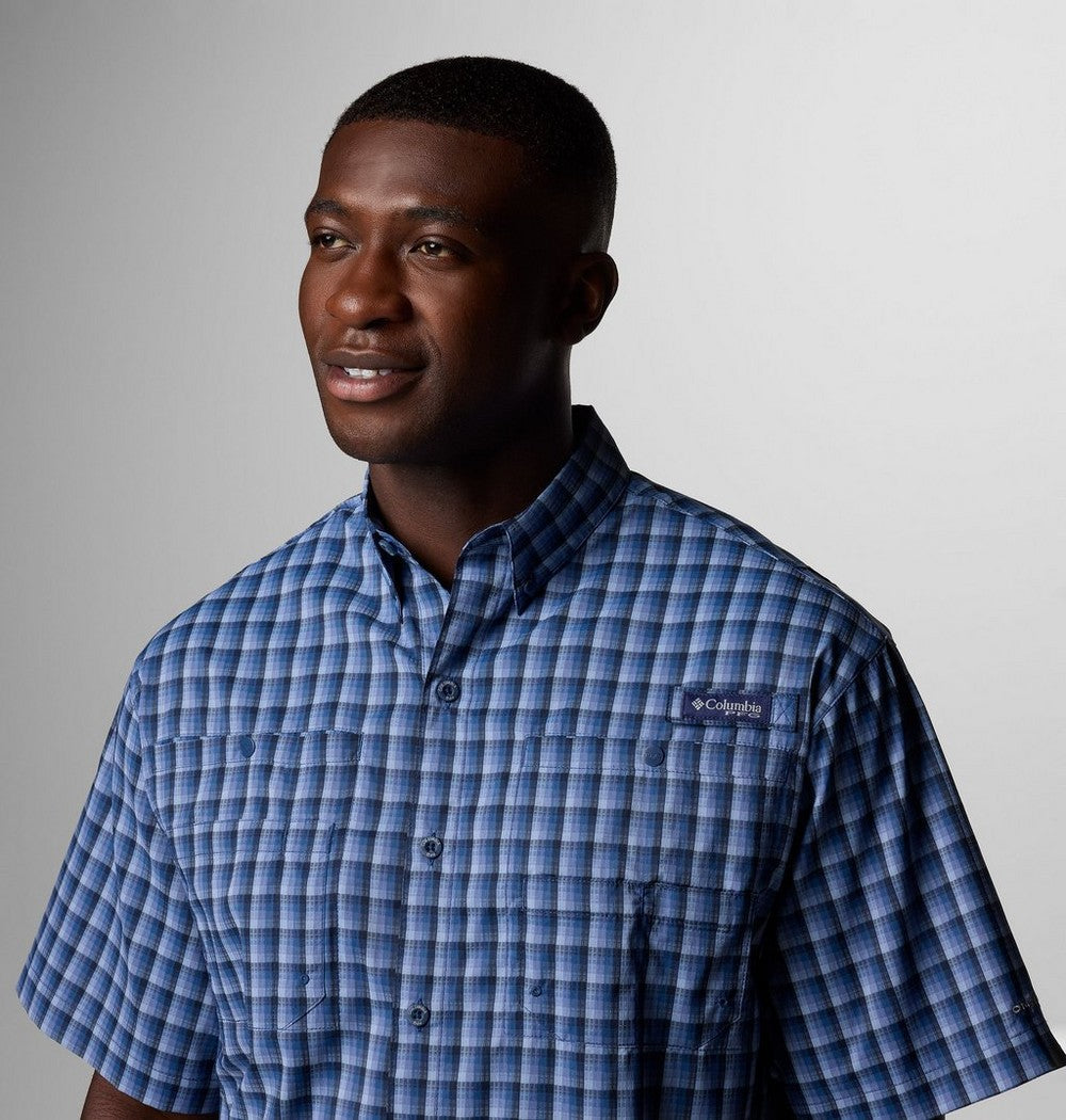 Men's Vented Short-Sleeve Fishing Shirt - Green Gingham
