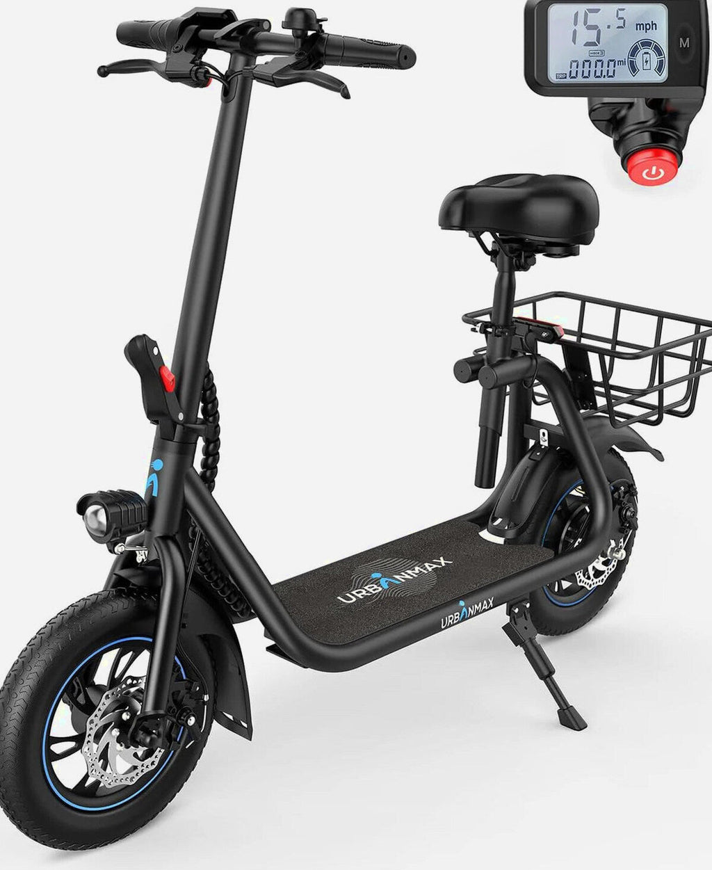 URBANMAX Electric Scooter With Seat, 450W, 22 Miles, Black - C1
