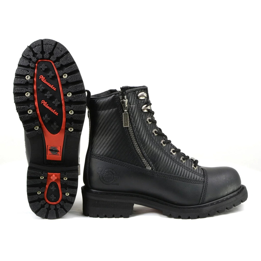 Men's Leather Motorcycle Boots - Black