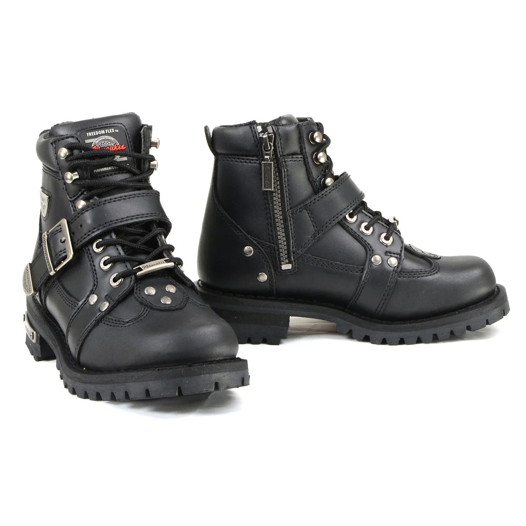 Women's Lace-Up Motorcycle Boots - Black