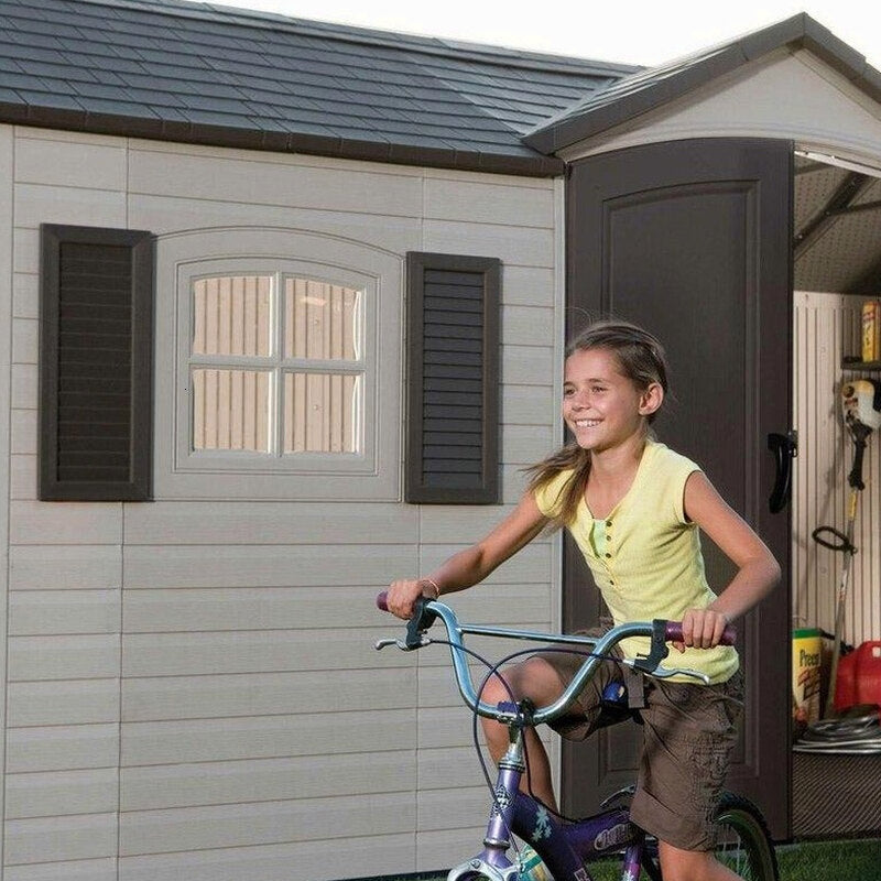Lifetime Plastic Storage Shed, Side Entry, 15 ft. W x 8 ft. D, Gray/Beige - 6446