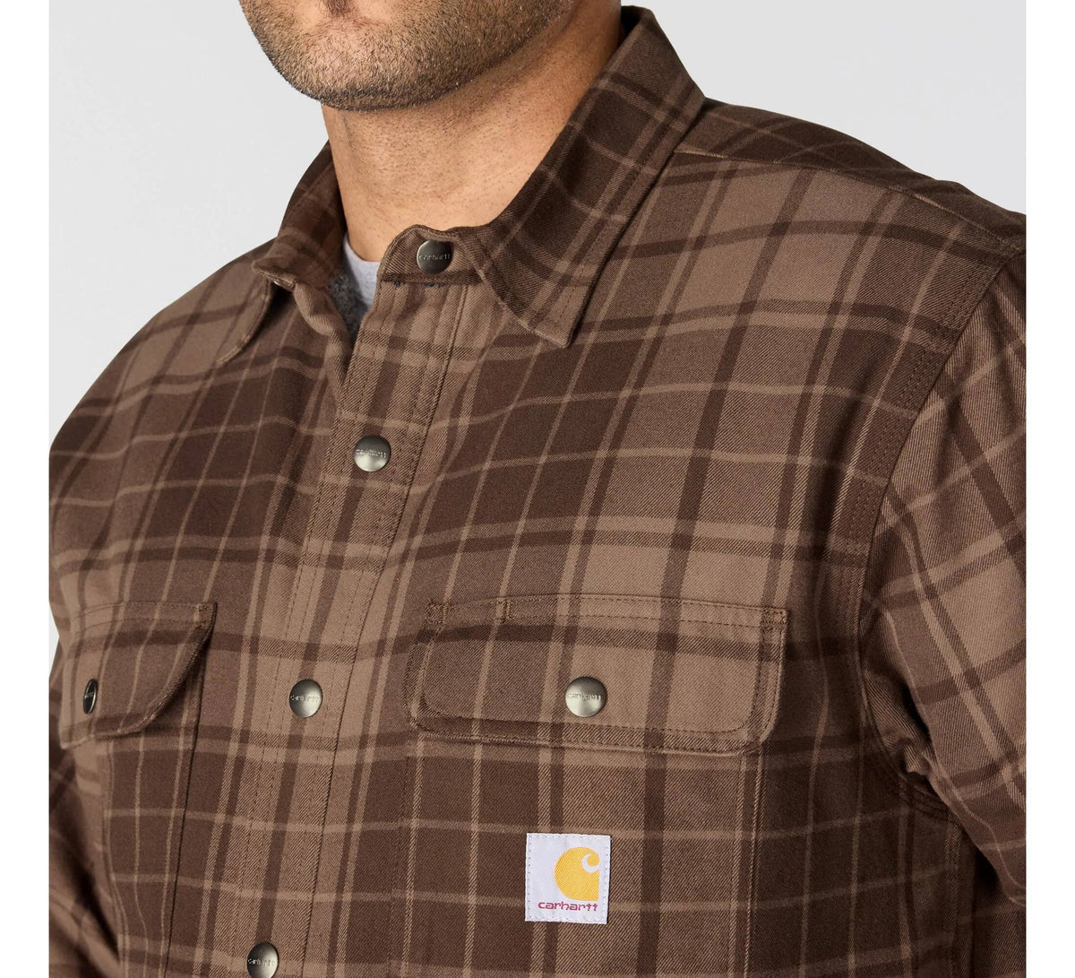 Men's Sherpa-Lined Plaid Shirt Jacket - Brown
