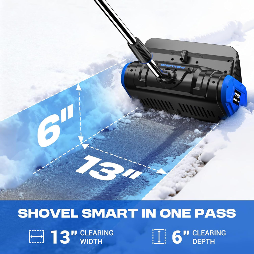 POXURIO 40V Cordless Snow Shovel, 13 Inch Width, 6 Inch Depth, 2 x 4.0Ah Batteries