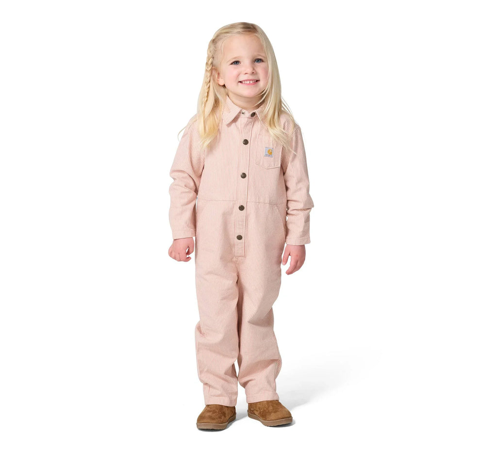 Kids' Striped Twill Snap-Front Coverall - Brown