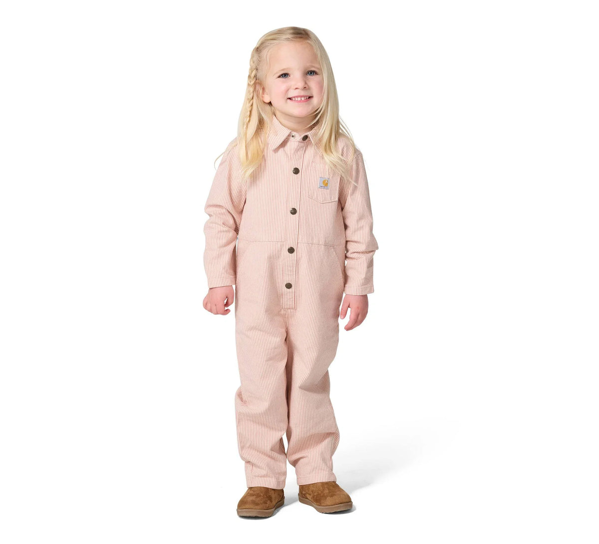 Kids' Striped Twill Snap-Front Coverall - Brown
