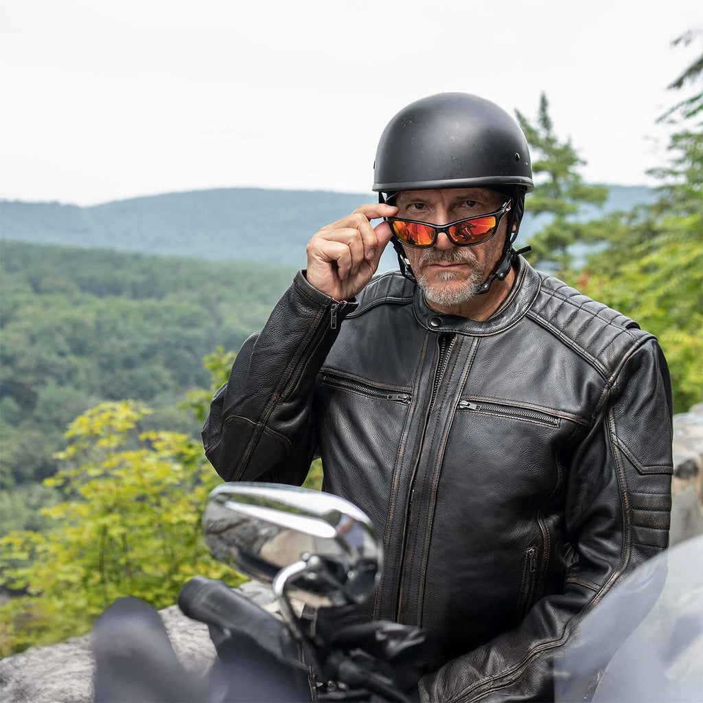 Men's Naked Cowhide Motorcycle Jacket - Brown
