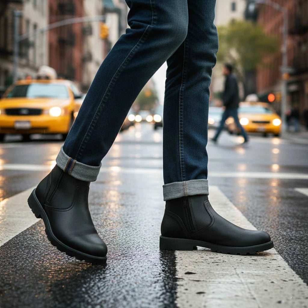 Men's Dual-Zip Motorcycle Boots - Black