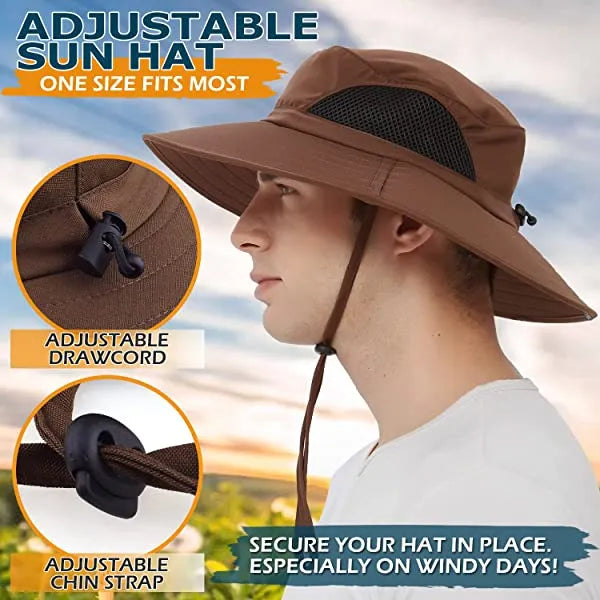 Sun Hat For Men/Women, Waterproof Wide Brim Bucket Hat Foldable Boonie Hat For Fishing Hiking Garden Safari Beach Upf 50/Waterproof