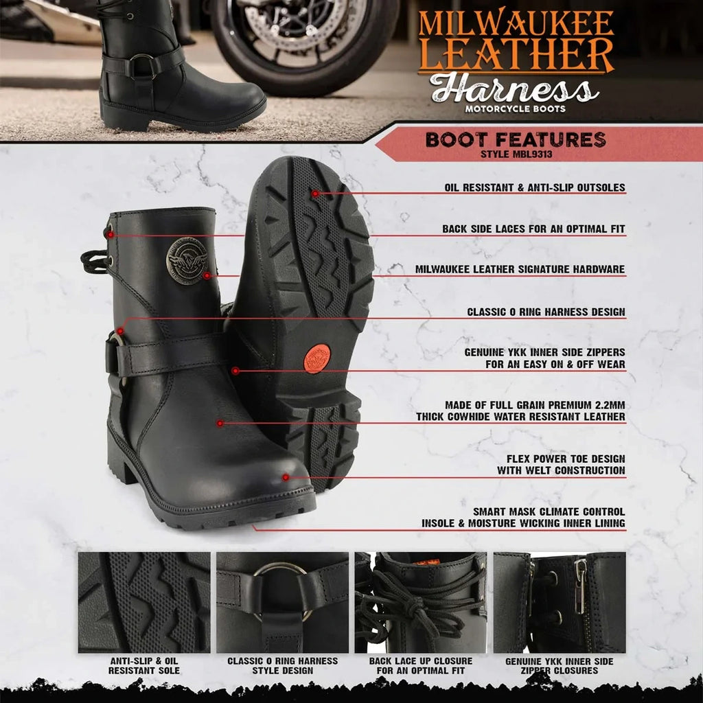 Women's Harness Motorcycle Boots - Black