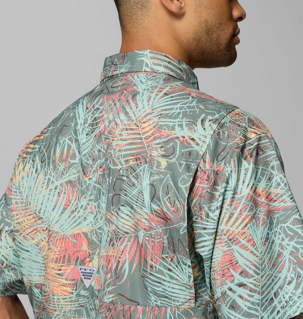 Men's Vented Short-Sleeve Fishing Shirt - Green Gingham