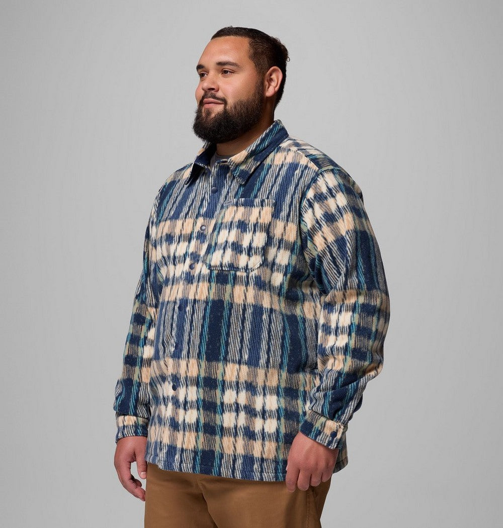 Men's Big Printed Fleece Shirt Jacket - Cream