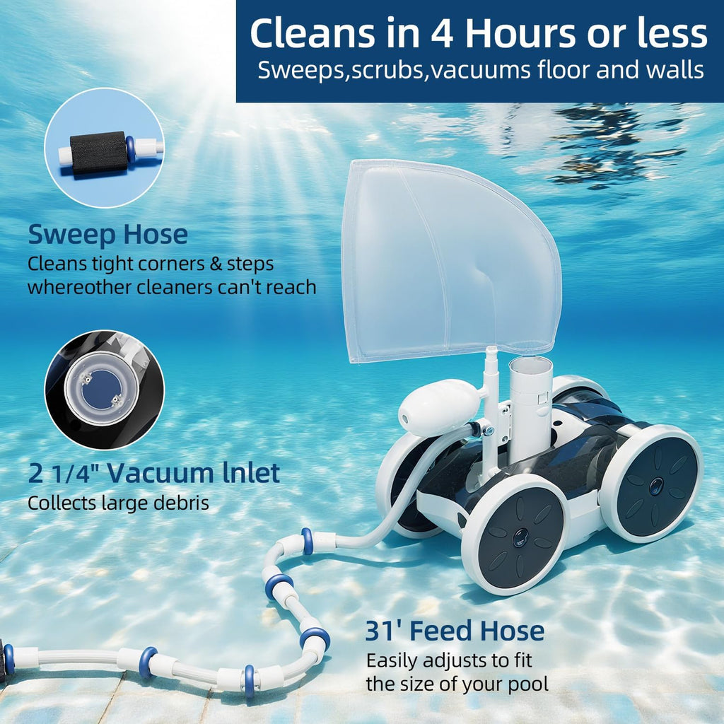 MAKHOON Pool Pressure Side Sweeper, 4-Wheel