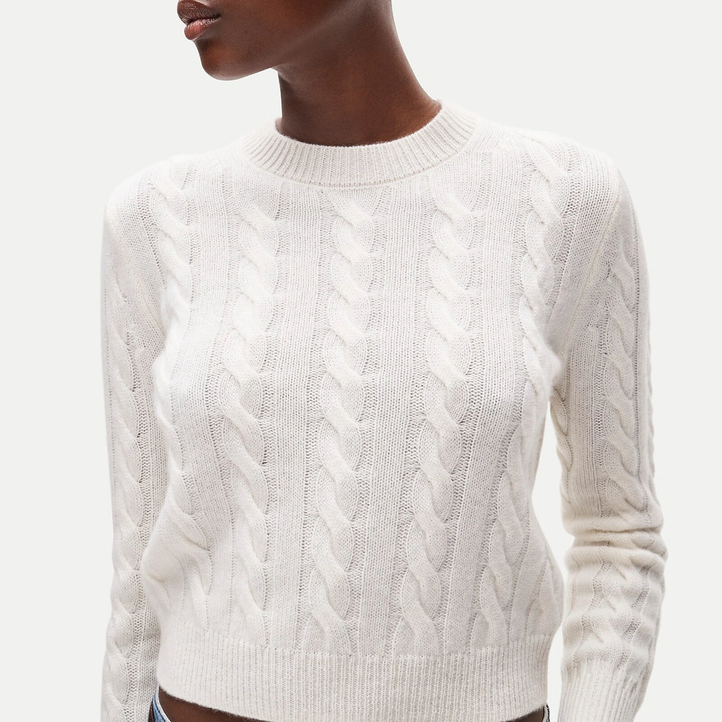 Women's Cable-Knit Cashmere Crewneck Sweater - Navy