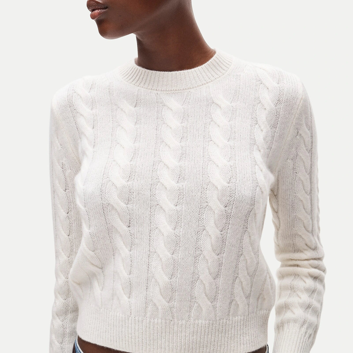 Women's Cable-Knit Cashmere Crewneck Sweater - Navy
