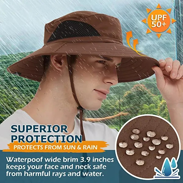 Sun Hat For Men/Women, Waterproof Wide Brim Bucket Hat Foldable Boonie Hat For Fishing Hiking Garden Safari Beach Upf 50/Waterproof