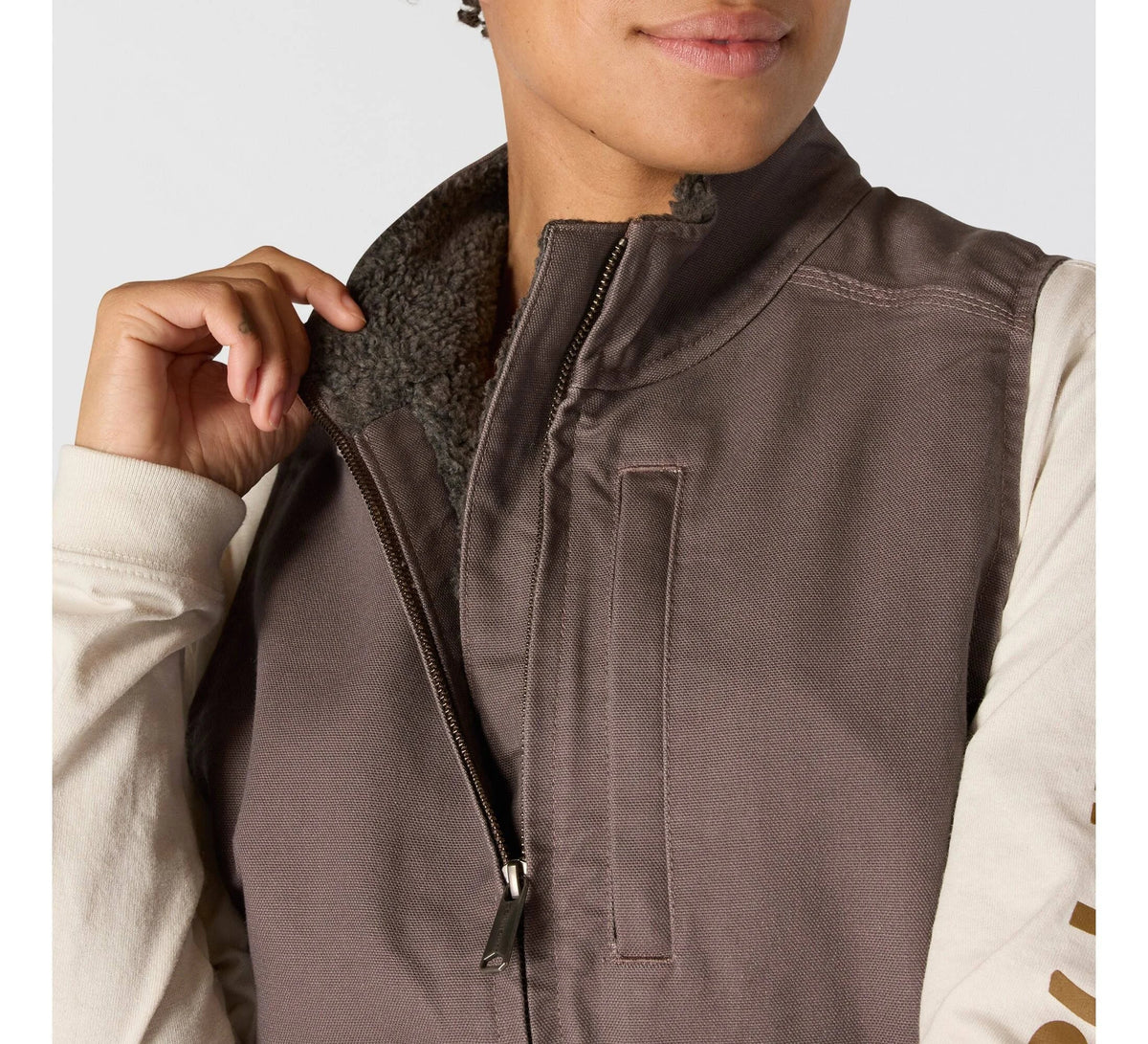 Women's Sherpa-Lined Mock Neck Vest - Taupe
