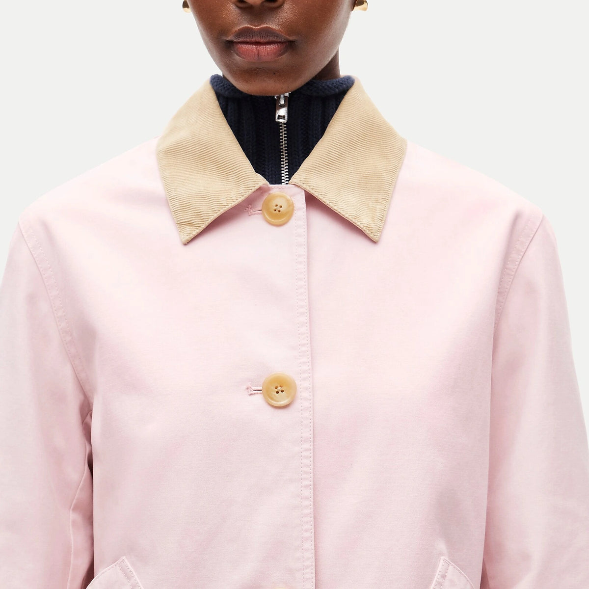 Women's Canvas Jacket With Corduroy Collar - Camel