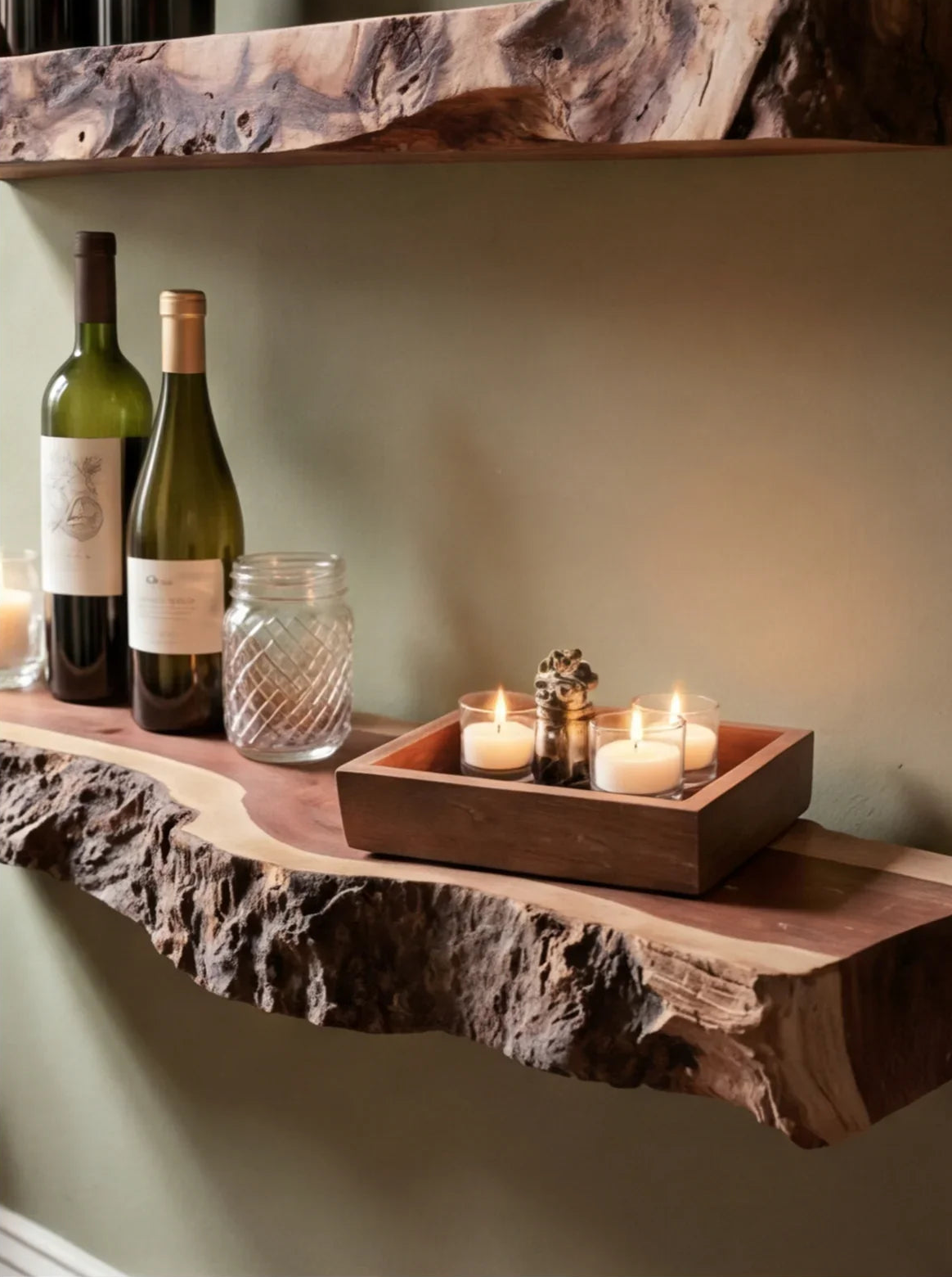 Handcrafted Live Edge Floating Bar Shelf
