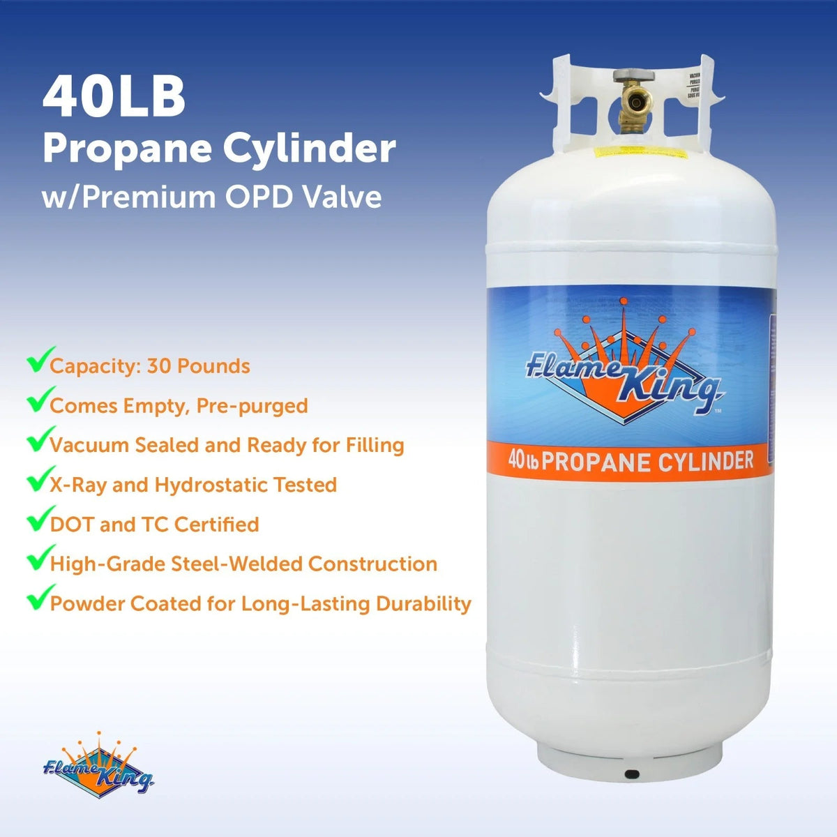 Flame King Steel Propane Tank 40 LB With OPD Valve