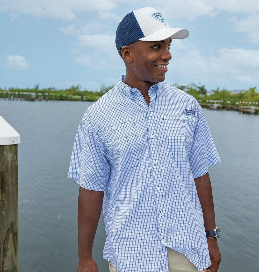 Men's Vented Short-Sleeve Fishing Shirt - Green Gingham