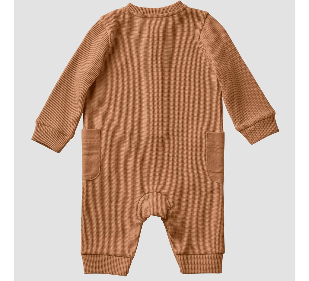 Baby Long Sleeve Thermal Henley Coverall - Brown