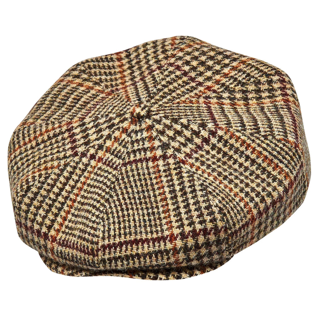 Birmingham Genuine Scottish Herringbone Tweed 8 Panels Man Cap Wool Large Crown Beige