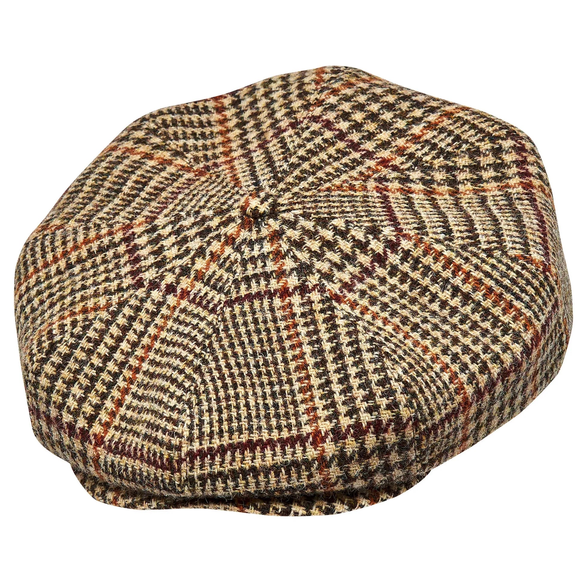 Birmingham Genuine Scottish Herringbone Tweed 8 Panels Man Cap Wool Large Crown Beige