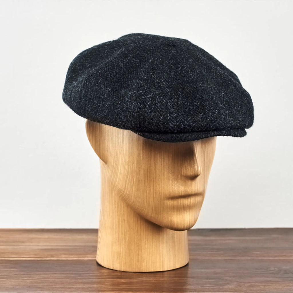 Birmingham Genuine Scottish Herringbone Tweed 8 Panels Man Cap Wool Large Crown Beige