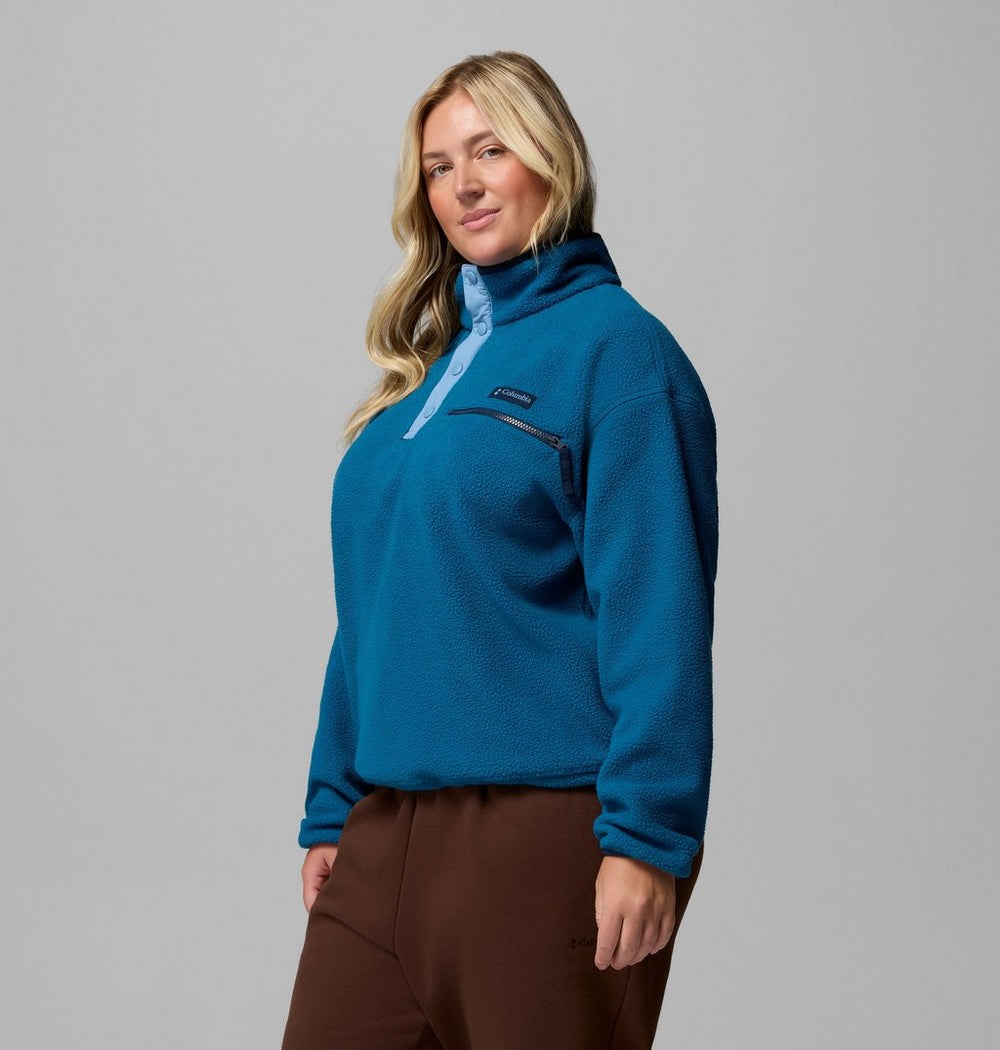 Women's Plus Cropped Sherpa Half-Snap Pullover - Tan