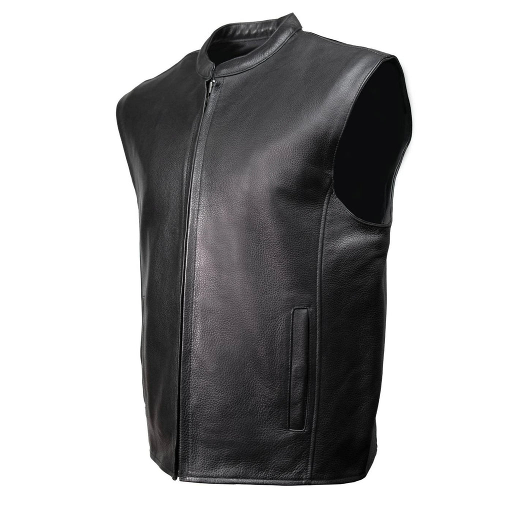 Men's Naked Cowhide Motorcycle Vest - Black