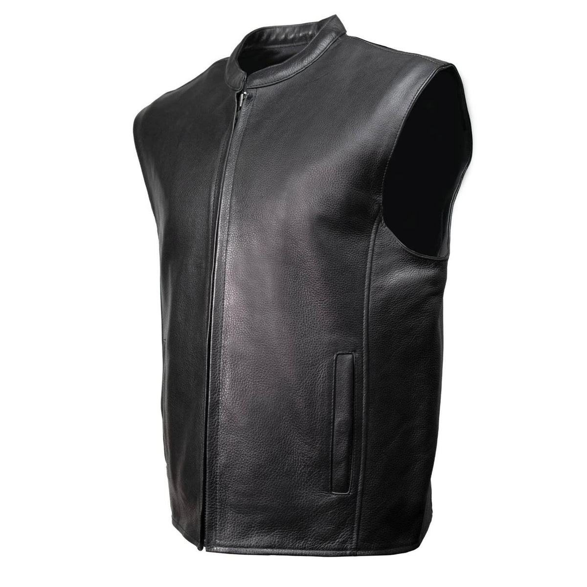 Men's Naked Cowhide Motorcycle Vest - Black