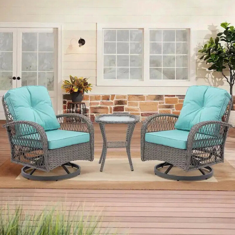 3-Piece Outdoor Swivel Rocker Conversation Set With Tempered Glass Coffee Table