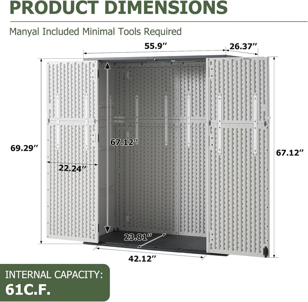 Aoxun Outdoor Storage Shed 61 Cu.Ft White Resin With Floor
