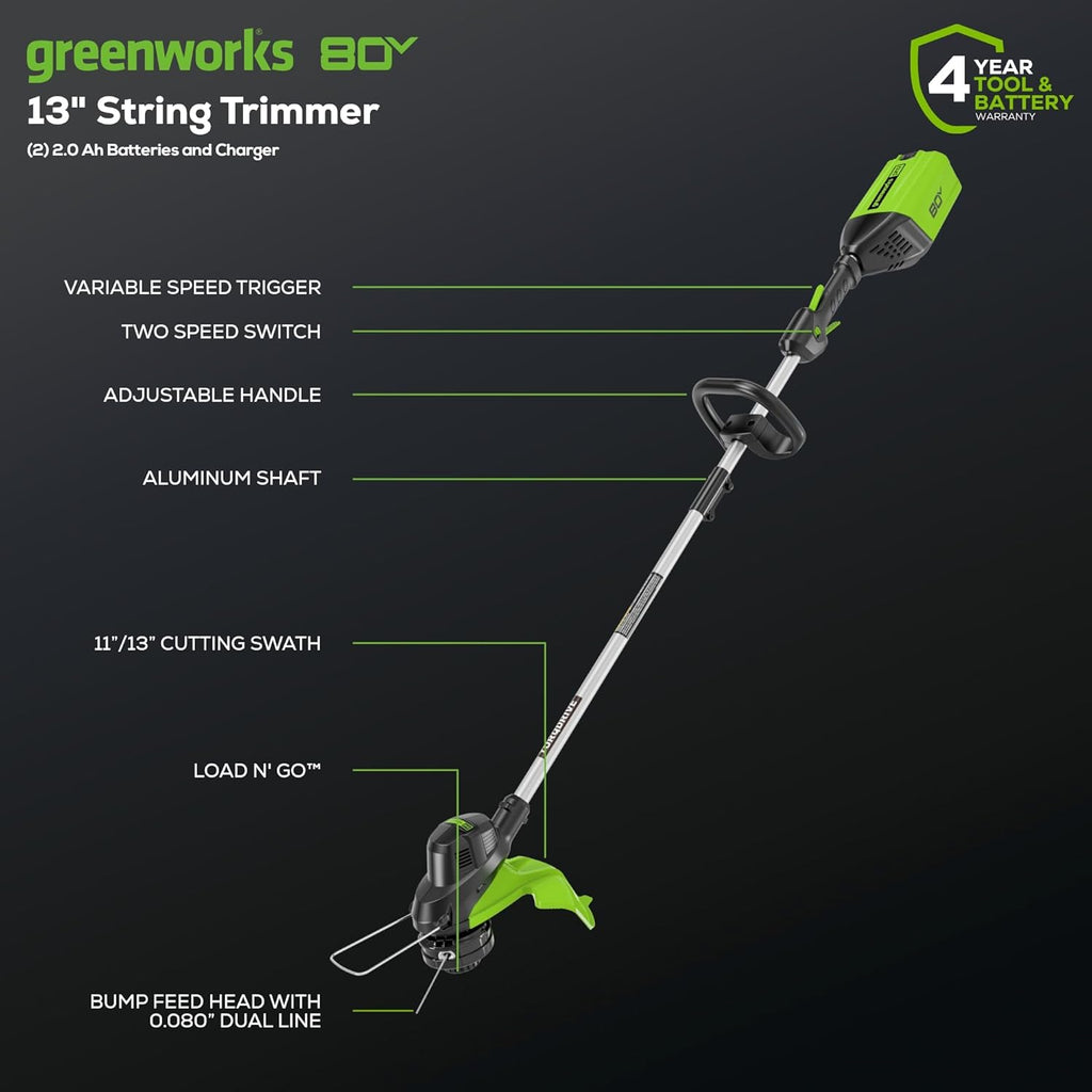 Greenworks 80V 21in Brushless Push Lawn Mower, 500 CFM Blower And 13in String Trimmer - 2 x 2.0Ah Batteries