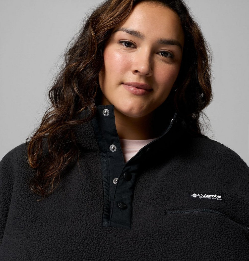 Women's Plus Cropped Sherpa Half-Snap Pullover - Tan