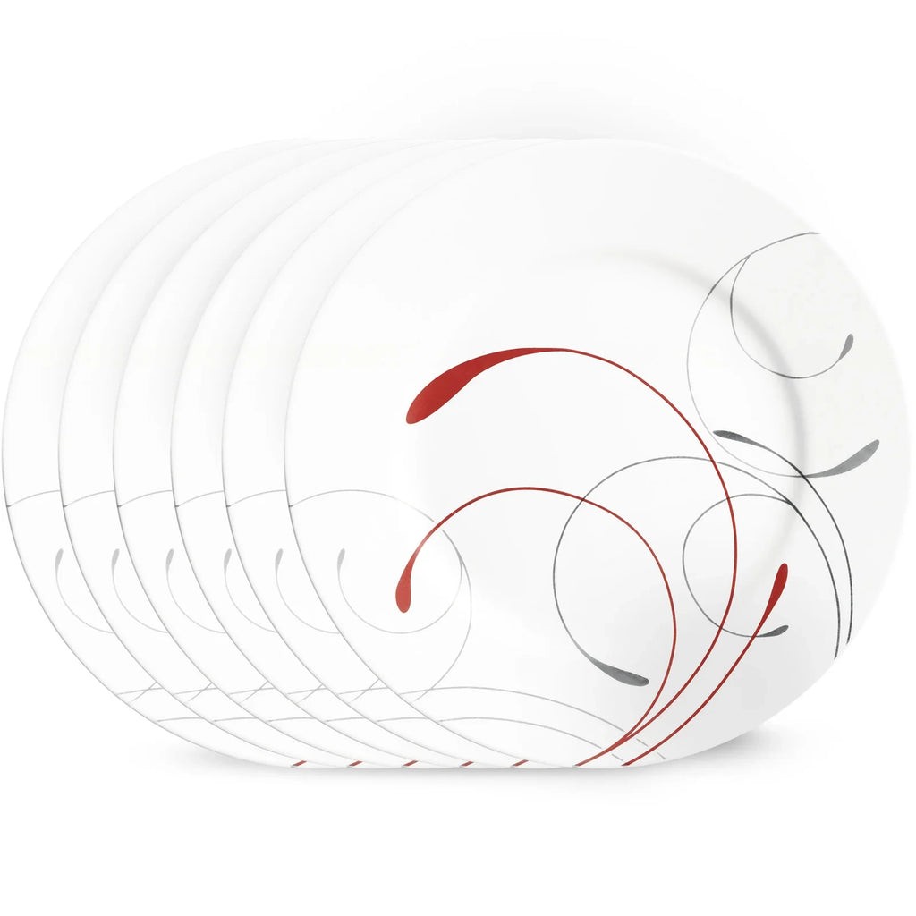 10.5-Inch Glass Dinner Plates, Set of 6 - Red Gray