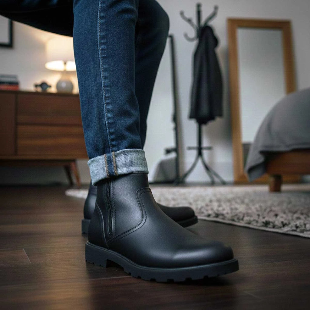 Men's Dual-Zip Motorcycle Boots - Black